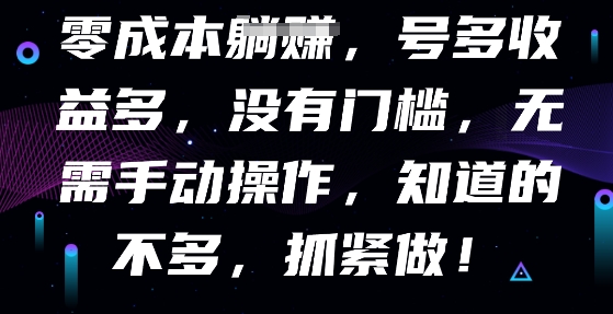 零成本全自动,号多收益多,没有门槛,无需手动-超哥轻创社
