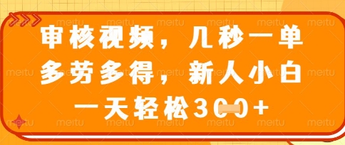 最新审核视频,几秒一单,多劳多得,新人小白一天轻松3张【揭秘】-超哥轻创社