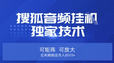 【搜狐音频挂G】独家技术,可矩阵可放大,红利期稳定月入8k【揭秘】-超哥轻创社