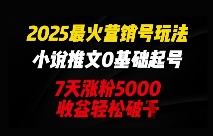 2025最火营销号玩法:小说推文0基础起号,7天涨粉5000,收益轻松破k-超哥轻创社