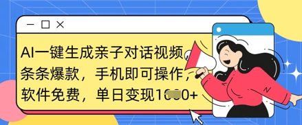 AI一键生成亲子对话视频,条条爆款,一部手机即可操作,单日变现数张-超哥轻创社