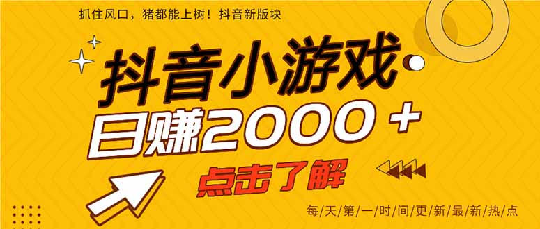 (14319期)抖音小游戏,最新风口项目,亲测单游戏2000+感兴趣点击了解。-超哥轻创社